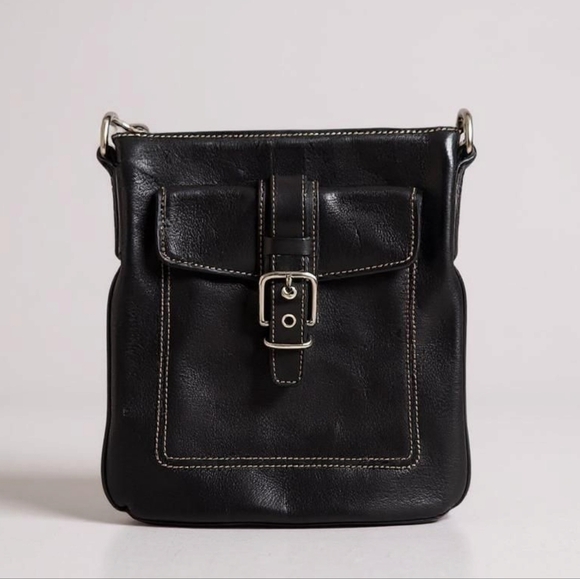 Authentic Coach Hampton Black Leather Crossbody Bag Purse 9" x 7.5" - Picture 2 of 7